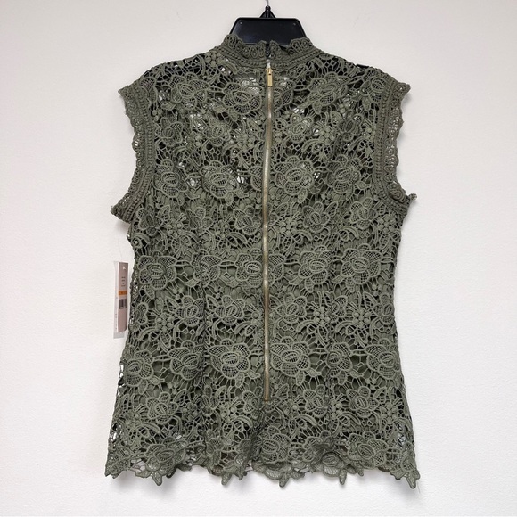 NWT Nanette Lepore Winding Vines Mock Neck Guipure Lace Tank Blouse Olive Green - Picture 5 of 10